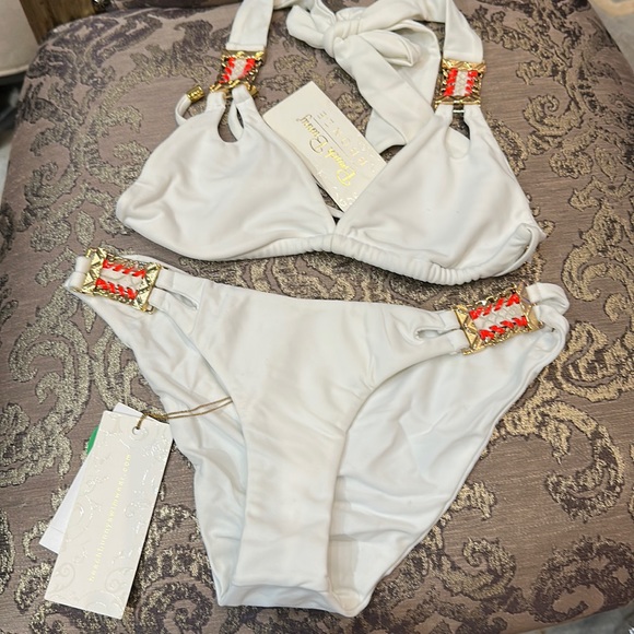 Beach Bunny metal leather braid bikini med set nwt
